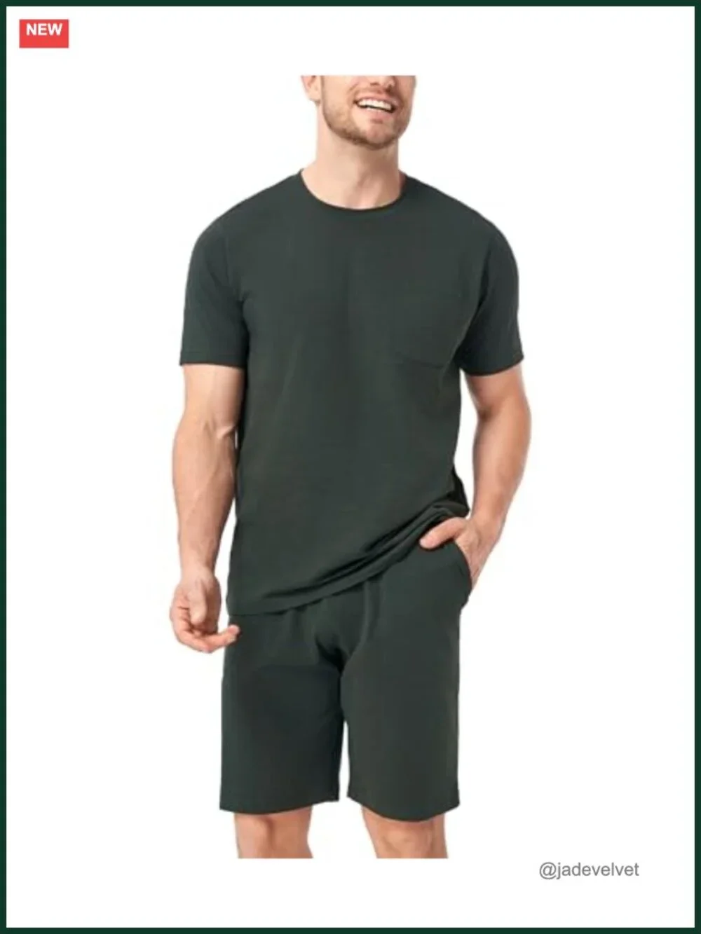 Men's Cotton Blend Pajama Set Short Sleeve Summer Lounge Set with Pockets